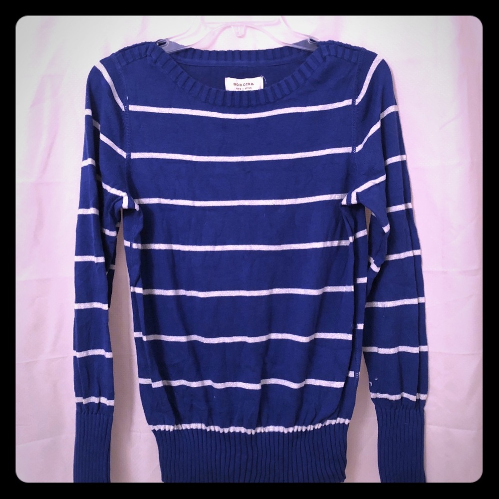 White and Royal Blue Striped Sweater